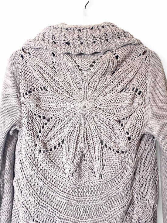 INC Women's Open Front Knit Cardigan Sweater Floral Crochet Design Sz XL Grey - Picture 5 of 7